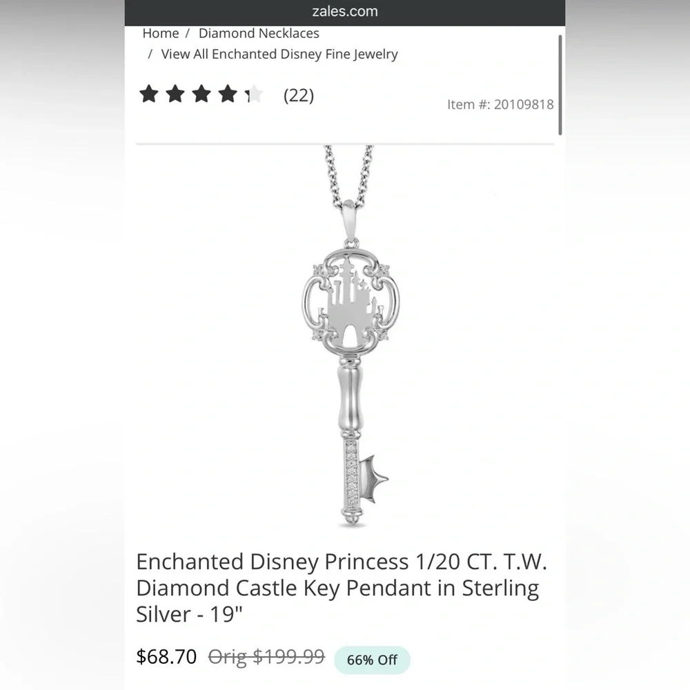Disney Enchanted Fine Jewelry Castle Key Necklace-sterling silver, diamond - Picture 9 of 10